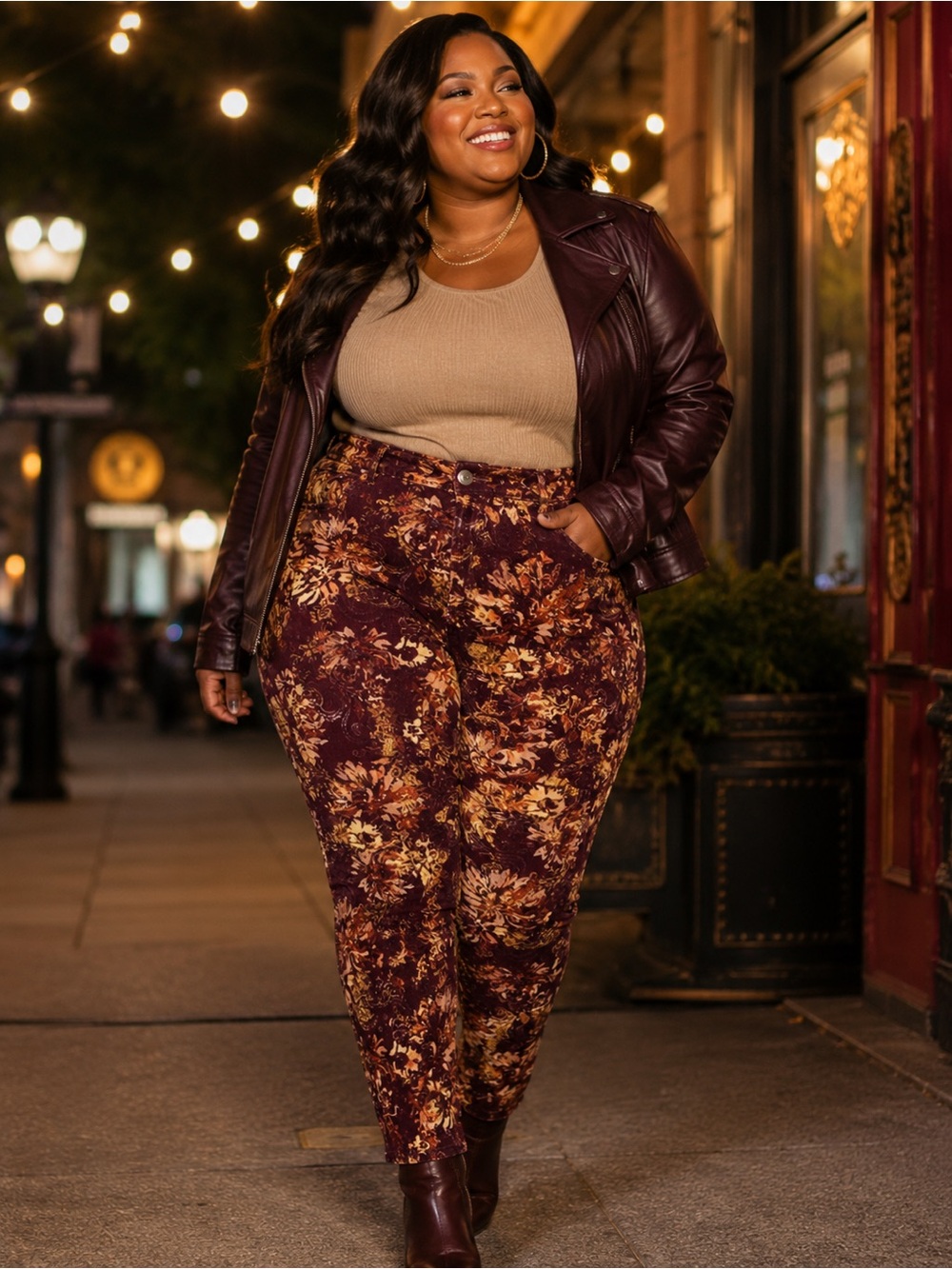 Seven7 Burgundy Gold Printed Corduroy Pants